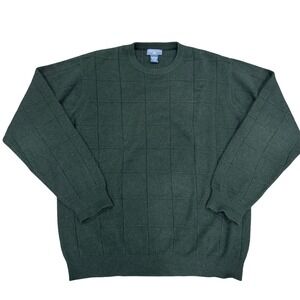 Joseph & Lyman Mens Green 100% Cashmere Crew Neck Sweater Size Textured Grid